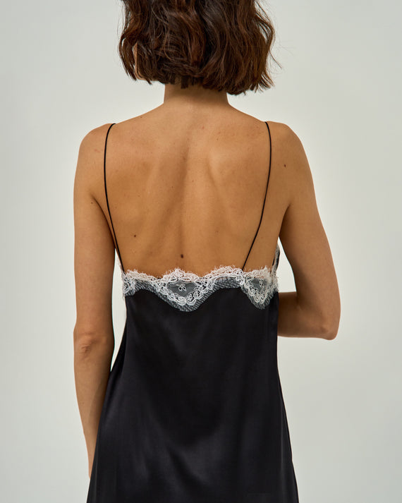 CLAIRE SILK-SATIN MAXI DRESS WITH CHANTILLY LACE